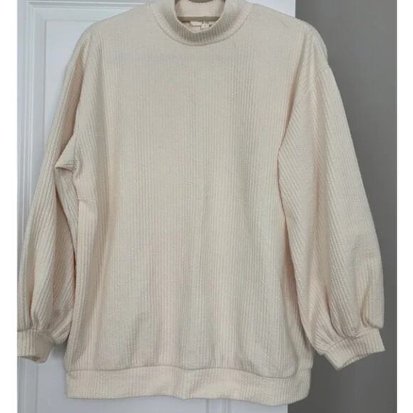 P CILL Ribbed Sweater Mock Neck 3/4 Sleeve Size Medium Faux Waffle Knit Pullover - Picture 10 of 10